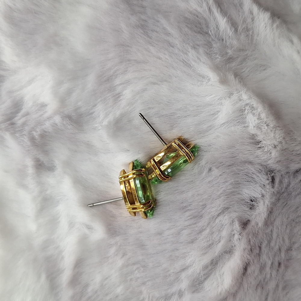 Swarovski Green and Gold Marquise Earrings Emerald Crystal Stud Studs - Picture 3 of 10